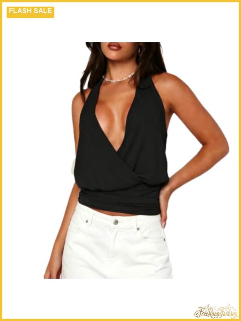 Y2K Wrap Halter Crop Top Tie Back Ruched Waist Camisole Polyester